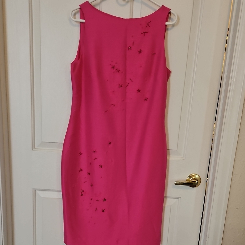 Evan Picone 100% Silk Pink Sheath Midi Dress Bateau Neckline